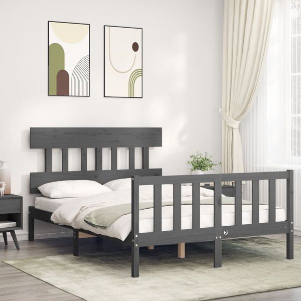 vidaXL Rám postele s čelom sivý 140x190 cm masívne drevo
