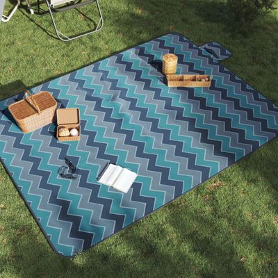vidaXL Pikniková deka skladacia modrá vlnková 200x150 cm zamat