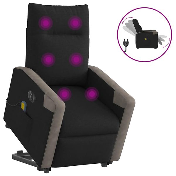 vidaXL Zdvíhacie a sklápacie elektrické masážne kreslo, čierne, látka