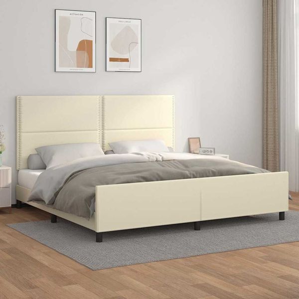 vidaXL Posteľný rám s čelom krémový 200x200 cm umelá koža
