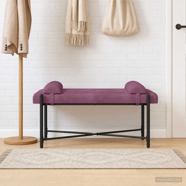 vidaXL Lavica s gombíkmi a vankúšmi Fialová 110 x 40 x 46 cm Zamat