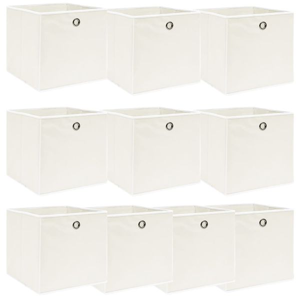 vidaXL Úložné boxy 10 ks, biele 32x32x32 cm, látka