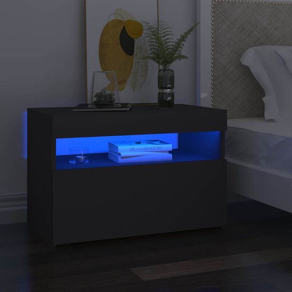 vidaXL Nočný stolík a LED svetlá 2 ks sivé 60x35x40cm spracované drevo
