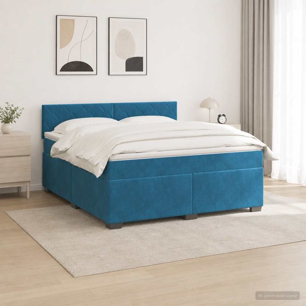 vidaXL Posteľ s boxspringom a matracom a LED Modrá 180 x 200 cm Zamat
