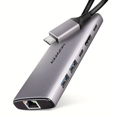AXAGON HMC-6G2L, USB 10Gb/s hub, 2x USB-A, 1x USB-C, HDMI 4k/60, RJ-45, PD 100W, kábel USB-C 15 cm