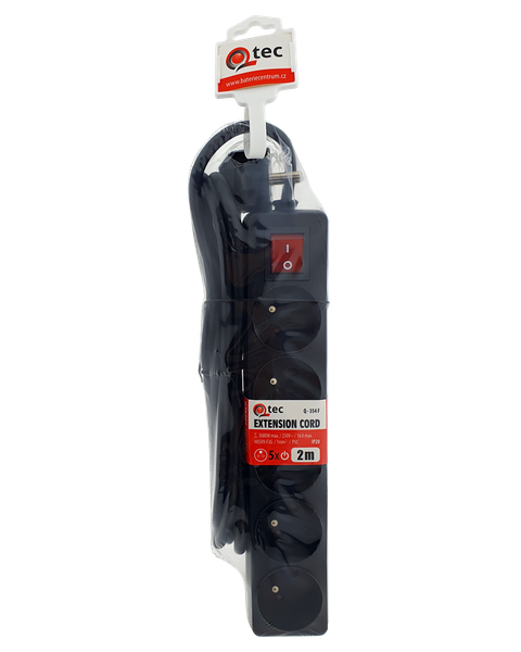 Prodlužovací přívod černý 5 zásuvek s vypínačem, 2m, Q-354F QTEC