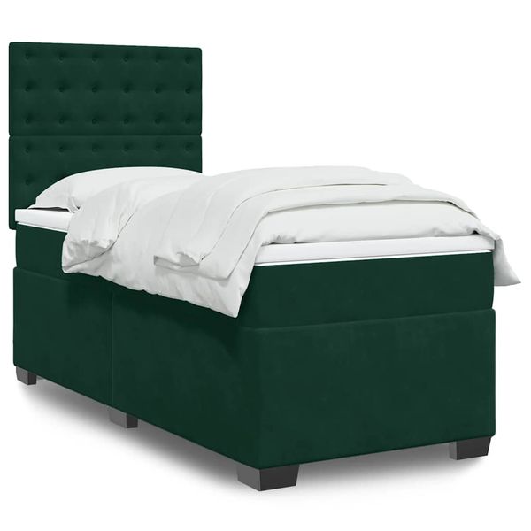 vidaXL Posteľný rám boxsping s matracom tmavozelený 90x200 cm zamat