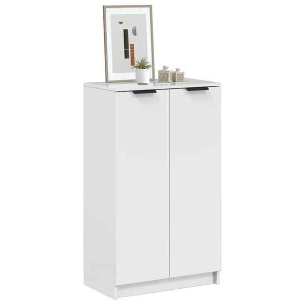 vidaXL Botník lesklý biely 59x35x100,5 cm spracované drevo