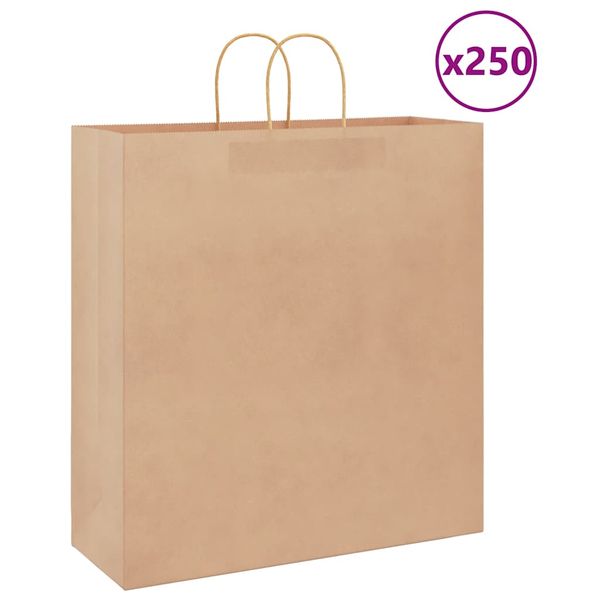 vidaXL Papierové tašky 250 ks s rúčkami, hnedá, 45x17x48 cm