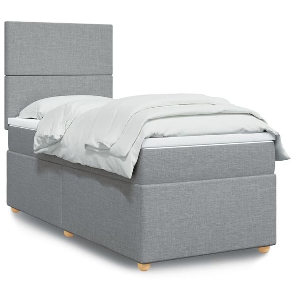 vidaXL Posteľný rám boxsping s matracom bledosivý 90x190 cm látka