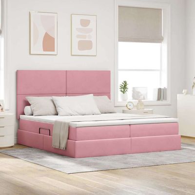 vidaXL Úložná posteľ s čelnou doskou Ružová 200 x 200 cm Zamat