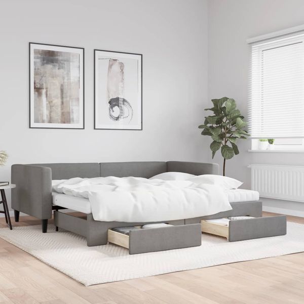 vidaXL Rozkladacia denná posteľ so zásuvkami tmavosivá 90x190 cm látka