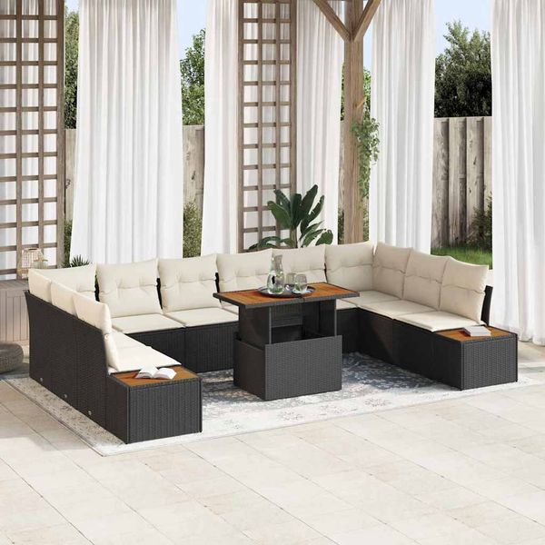 vidaXL Záhradný jedálenský set s vankúšom 11 pcs Čierna a béžová