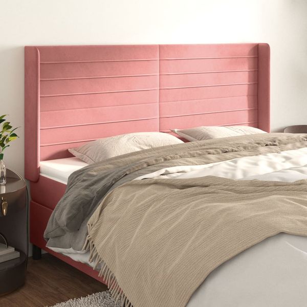 vidaXL Čelo postele so záhybmi ružový 203x16x118/128 cm zamat