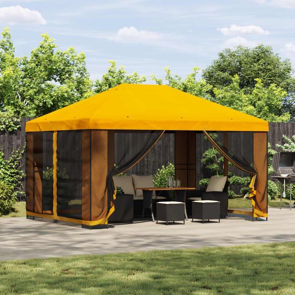 vidaXL Záhradný altánok so bočnými stenami 4 × 3 m Žltá