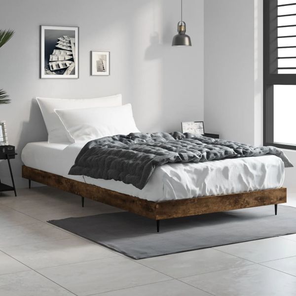 vidaXL Posteľný rám bez matraca dymový dub 100x200 cm kompozitné drevo