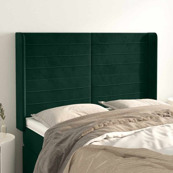 vidaXL Čelo postele so záhybmi tmavozelený 147x16x118/128 cm zamat