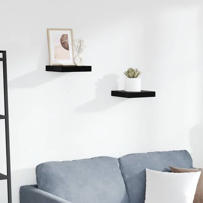 vidaXL Plávajúce nástenné police 2ks, lesklé čierne 23x23,5x3,8cm, MDF