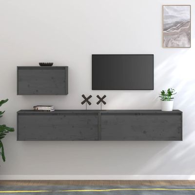 vidaXL TV skrinky 3 ks sivé masívna borovica