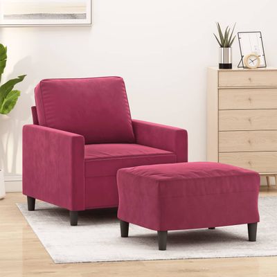 vidaXL Kreslo s podnožkou vínovo-červené 60 cm zamat