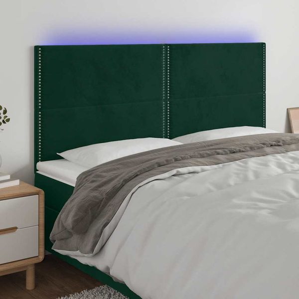 vidaXL Čelo postele s LED tmavozelené 160x5x118/128 cm zamat