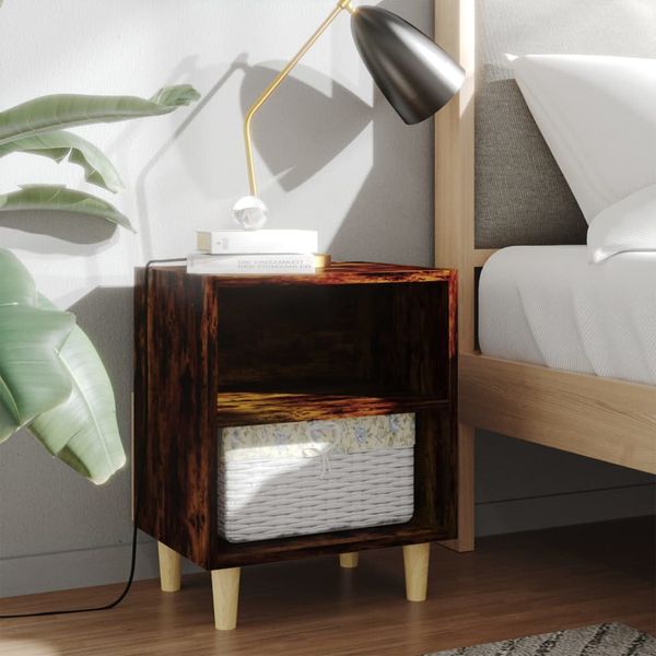 vidaXL Nočné stolíky nohy z masívneho dreva 2 ks dymový dub 40x30x50cm