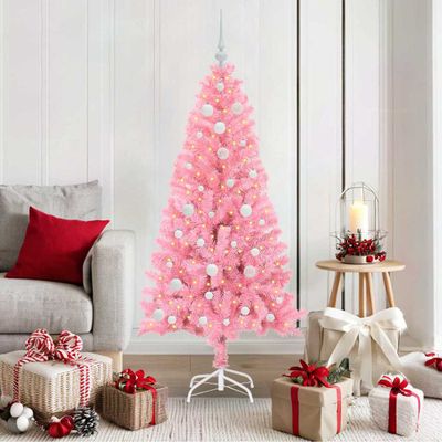vidaXL Vianočný stromček s 150 LED-i so stojanom Ružová 150 cm PVC