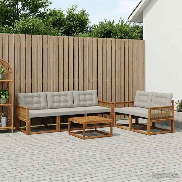 vidaXL Záhradná súprava gaučov s vankúšom 6 pcs Prírodná a svetlosivá