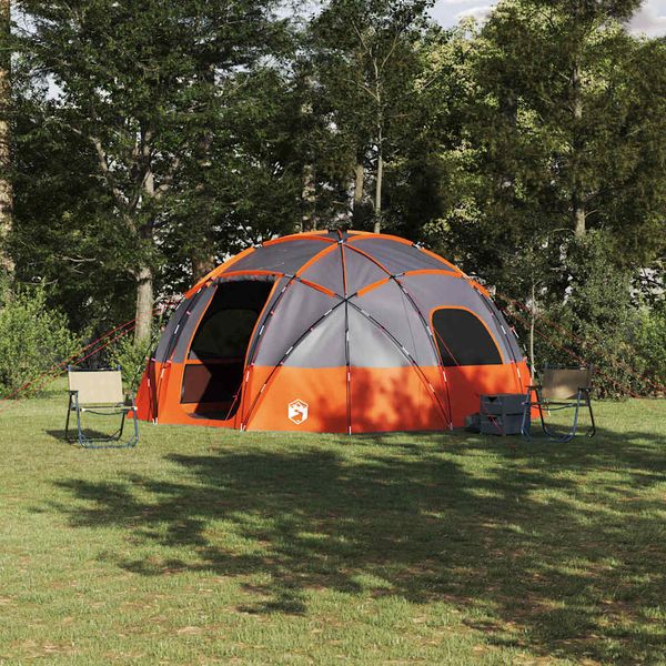 vidaXL Dómový stan so strechou Šedá a oranžová 475 x 475 x 235 cm taft