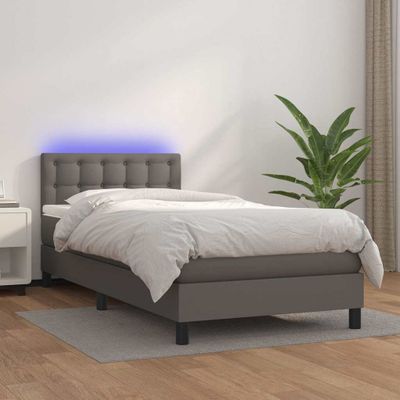 vidaXL Boxspring posteľ s matracom a LED sivá 80x200 cm umelá koža
