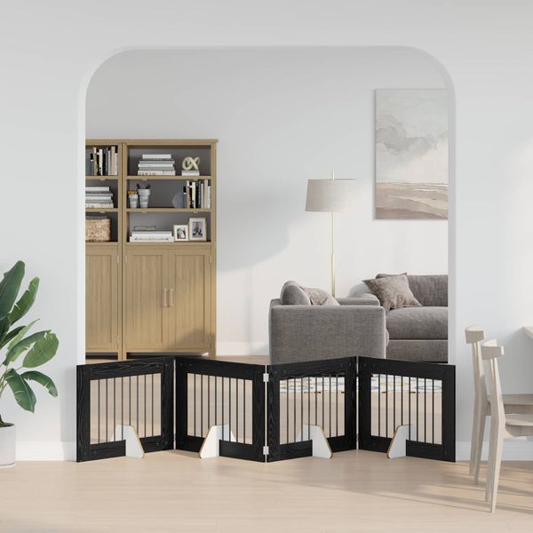 vidaXL Skladacia psia brána so stojanmi 4 ks Čierny dub 321 cm