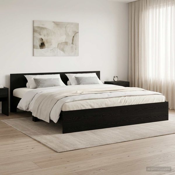 vidaXL Rám postele s čelom Čierny dub 200 x 200 cm Kompozitné drevo