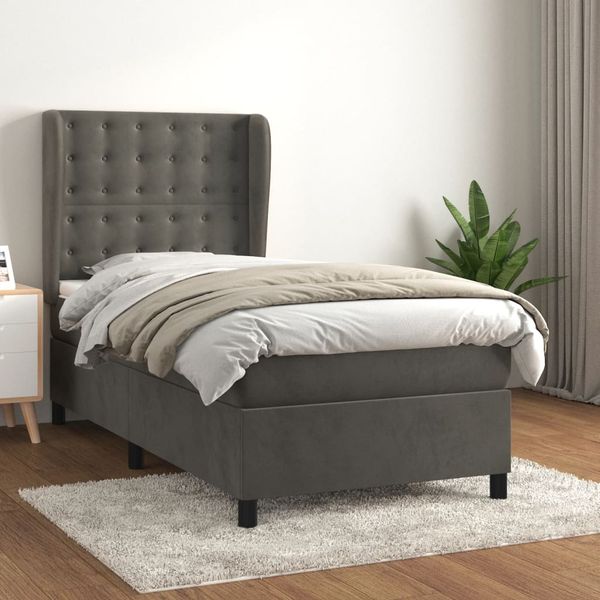 vidaXL Posteľný rám boxspring s matracom tmavosivý 90x190 cm zamat