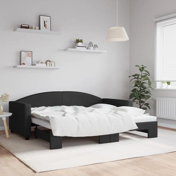 vidaXL Denná posteľ s rozkladacou posteľou čierna 90x190 cm látka