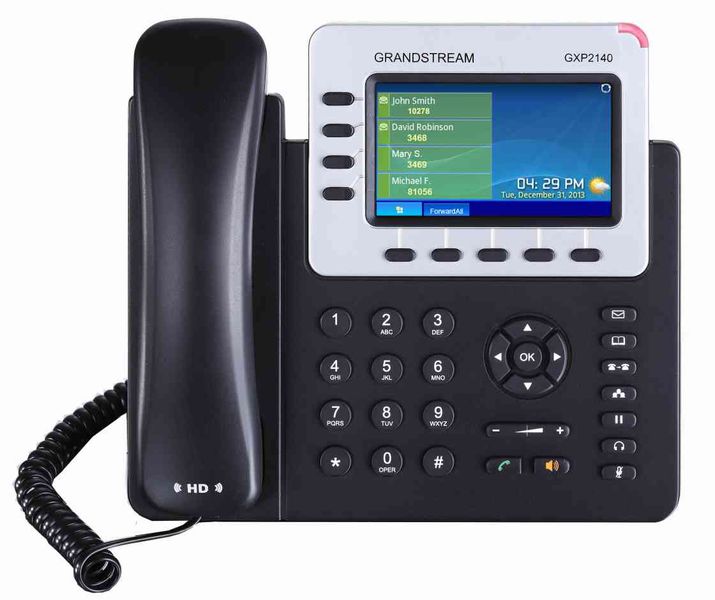 Grandstream GXP2140, 4,3'' TFT bar. displej, 4 SIP účty, 4 prog. hr., BT, dual Gbit port, PoE