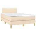 vidaXL Posteľ boxsping s matracom a LED krémová 120x200 cm látka