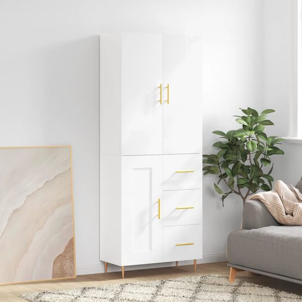 vidaXL Vysoká skrinka lesklá biela 69,5x34x180 cm spracované drevo