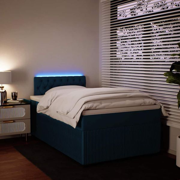 vidaXL Posteľný rám boxsping s matracom, modrá 120x190 cm, zamat