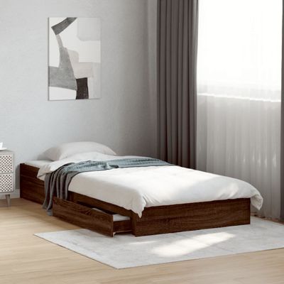 vidaXL Posteľný rám so zásuvkami hnedý dub 100x200 cm kompozitné drevo