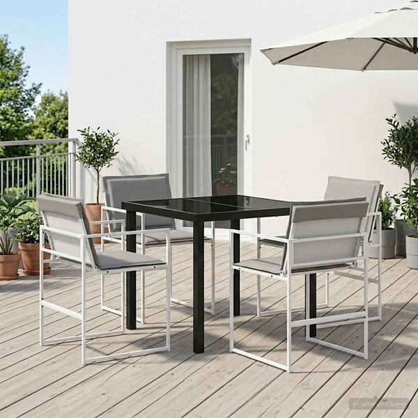 vidaXL Záhradný jedálenský set 5 pcs Biela a svetlosivá