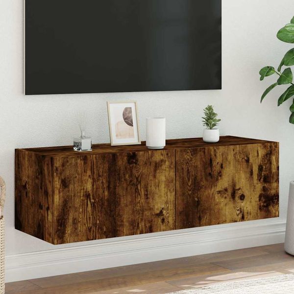vidaXL TV nástenná skrinka s LED svetlami dymový dub 100x35x31 cm