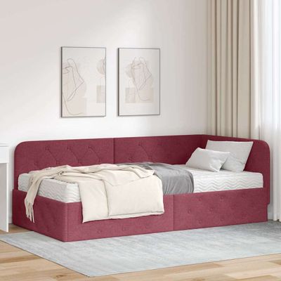 vidaXL Rohový rám postele Víno červené 90 x 190 cm látka