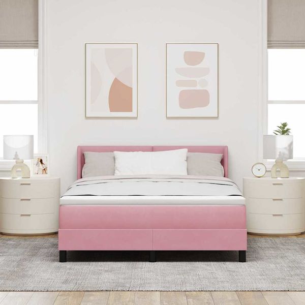 vidaXL Posteľ s pružinovým rámom Ružová 190 x 140 cm Zamat