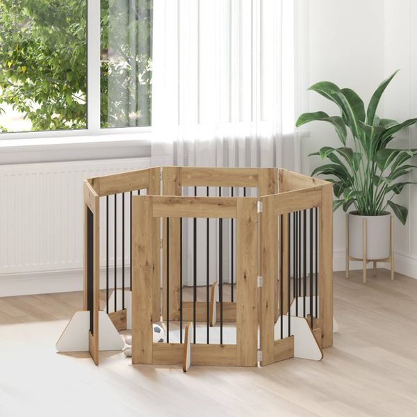 vidaXL Brána pre psov so stojanmi 6 pcs Dub artisan 60 x 80 cm