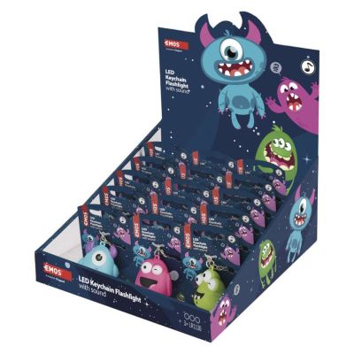 LED kľúčenka - príšerky so zvukom, 18 ks, display box