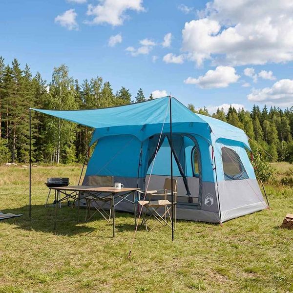 vidaXL Rodinný stan so strechou Modrá 380 x 260 x 190 cm Polyester