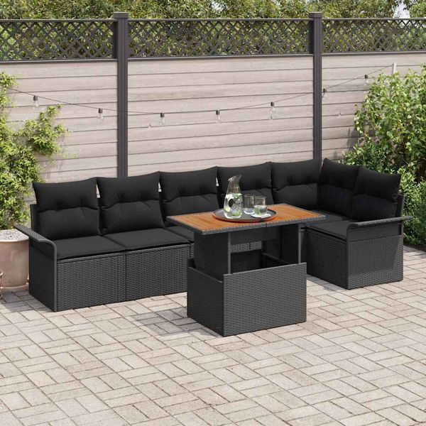 vidaXL Súprava záhradných pohoviek s úložiskom 7 pcs Čierna Poly ratan
