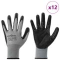 vidaXL Pracovné rukavice 12 ks Šedá a čierna 10 / xl Polyester