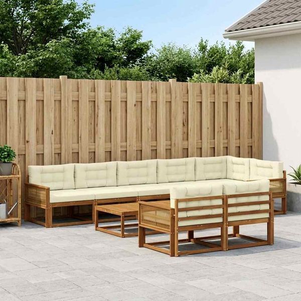 vidaXL Záhradná súprava gaučov s vankúšom 9 pcs Prírodná a krémová
