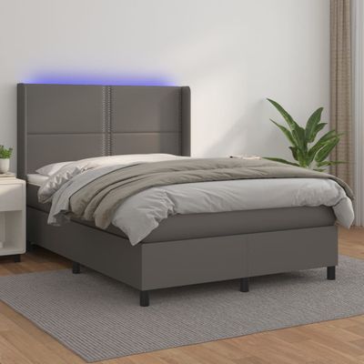 vidaXL Boxspring posteľ s matracom a LED sivá 140x190 cm umelá koža